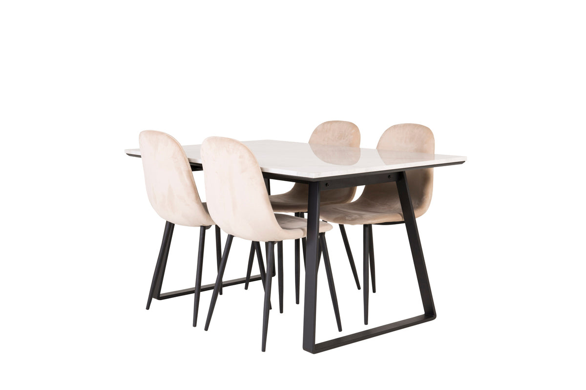 Rectangular Dining Table 75 x 140 x 90 Black + Dining Chair 2-pack Beige