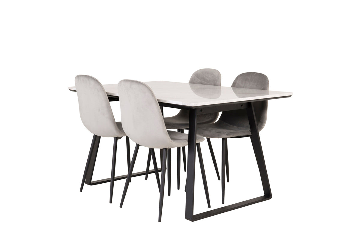 Rectangular Dining Table 75 x 140 x 90 Black + Dining Chair 2-pack Grey