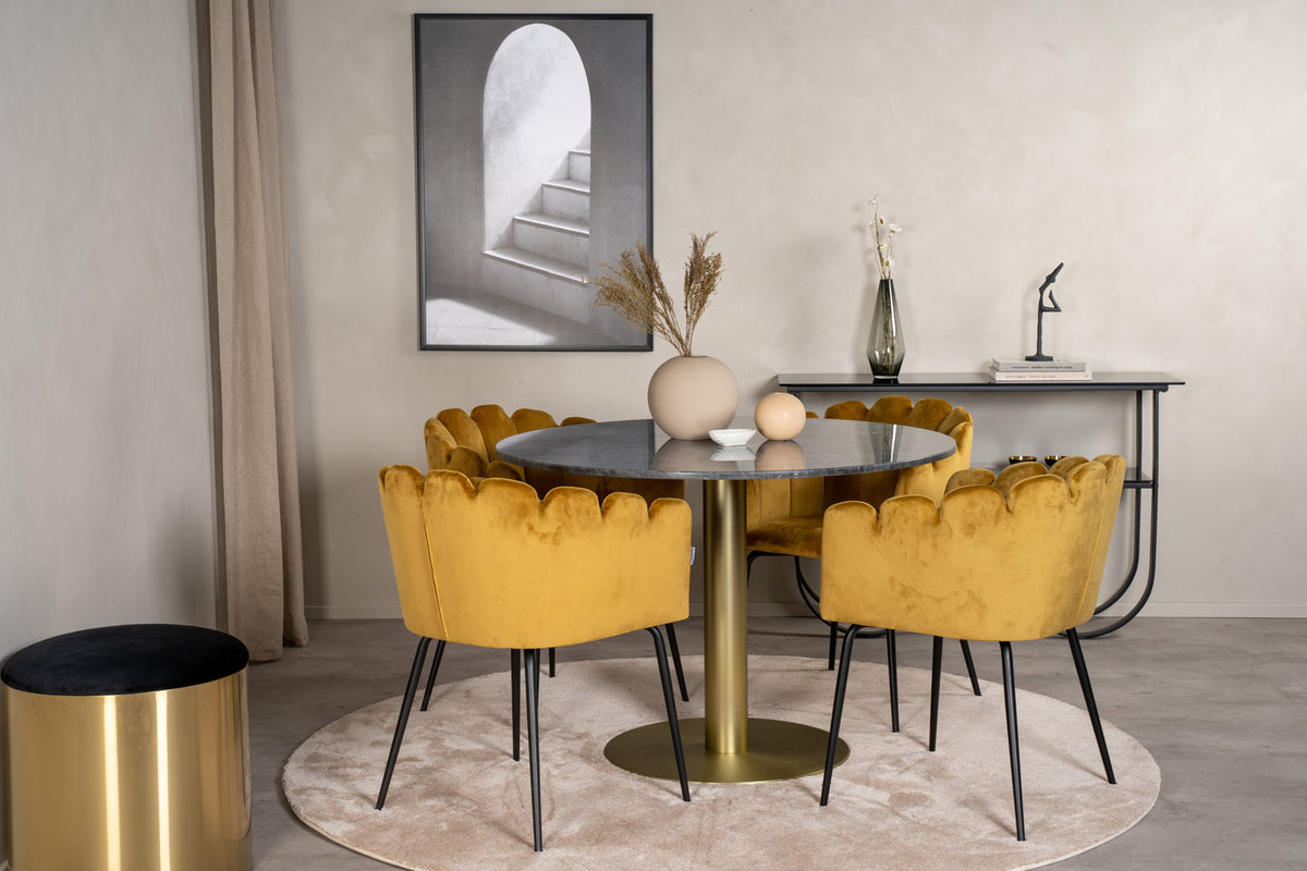 Dining Chair Yellow + Round Dining Table ø106 Dark Grey