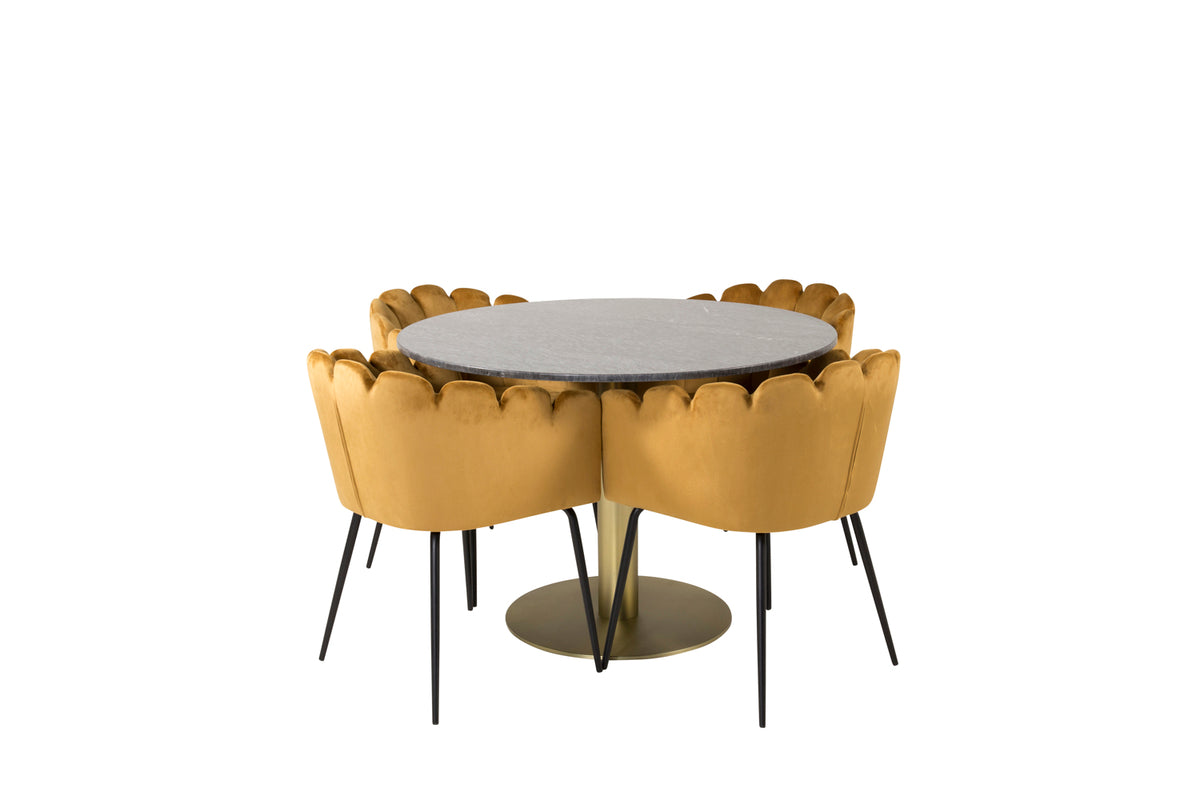 Dining Chair Yellow + Round Dining Table ø106 Dark Grey