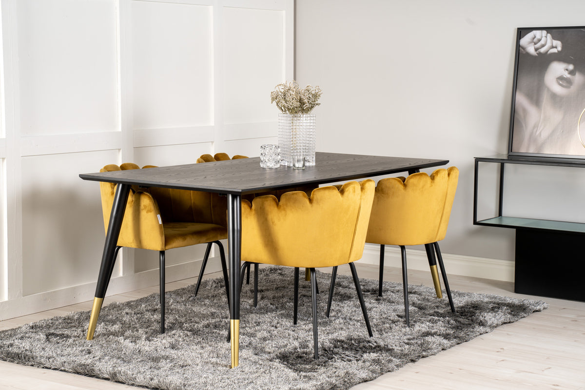 Dining Chair Yellow + Rectangular Dining Table 180 x 75 x 90 Black