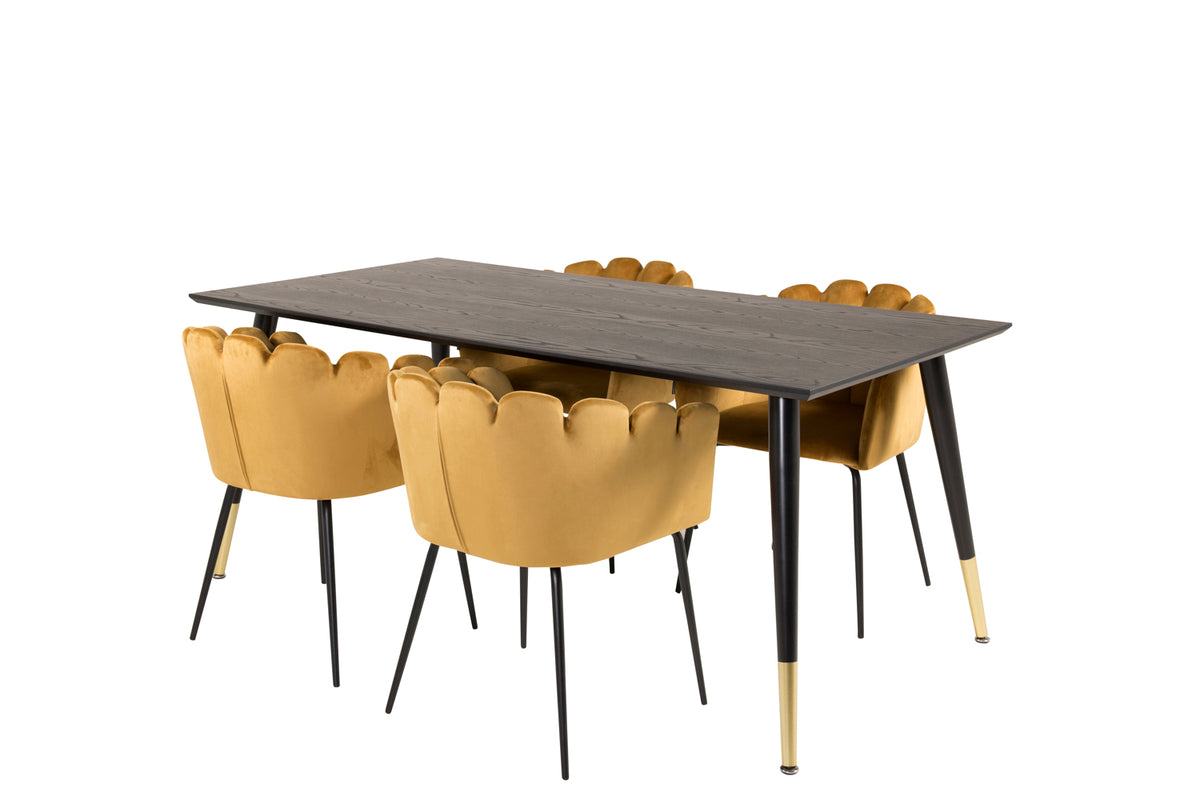 Dining Chair Yellow + Rectangular Dining Table 180 x 75 x 90 Black
