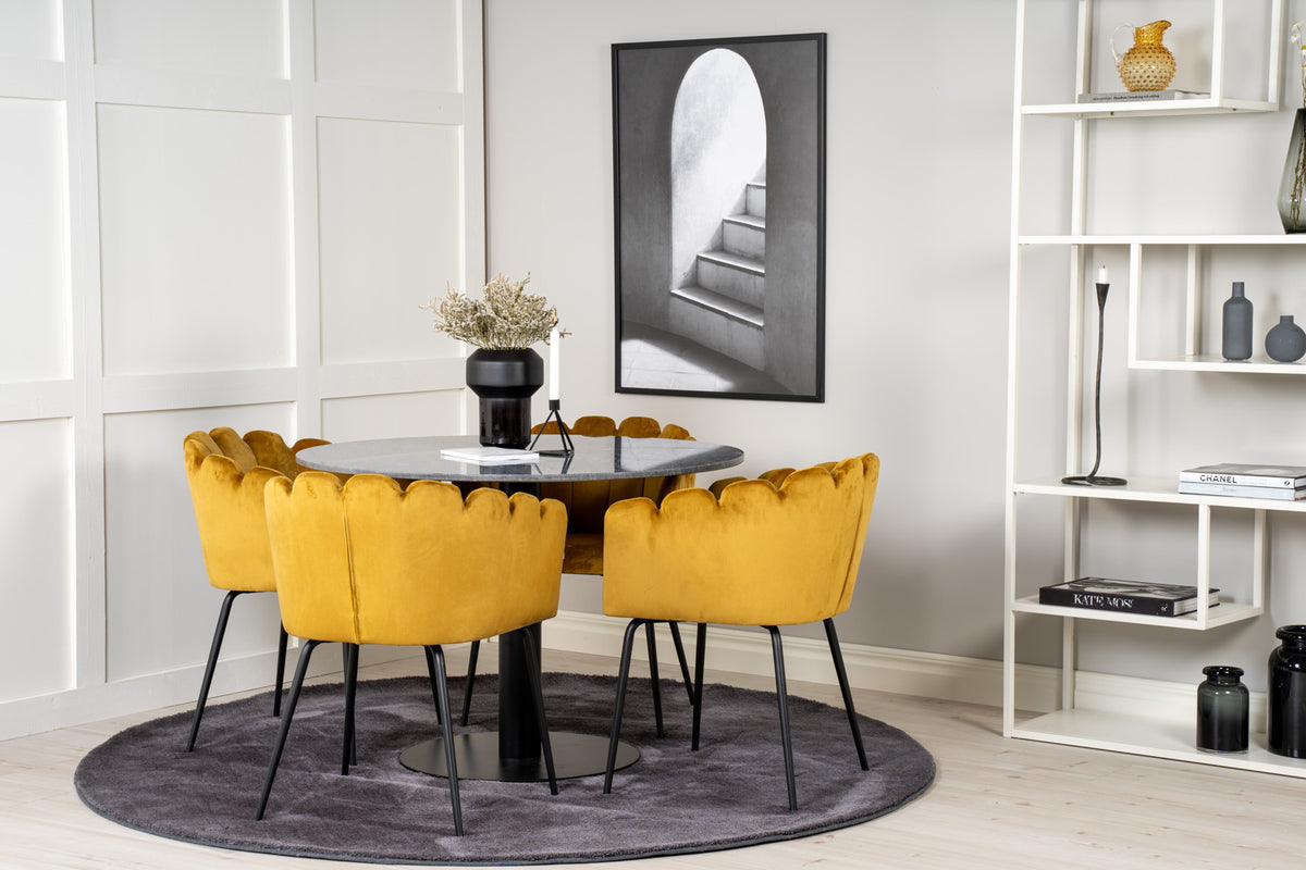 Dining Chair Yellow + Round Dining Table ø106 Dark Grey