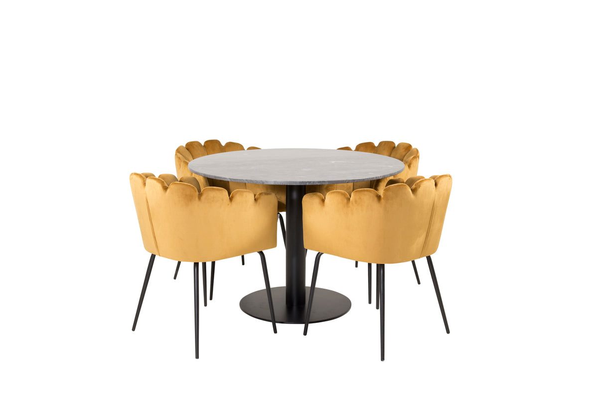 Dining Chair Yellow + Round Dining Table ø106 Dark Grey