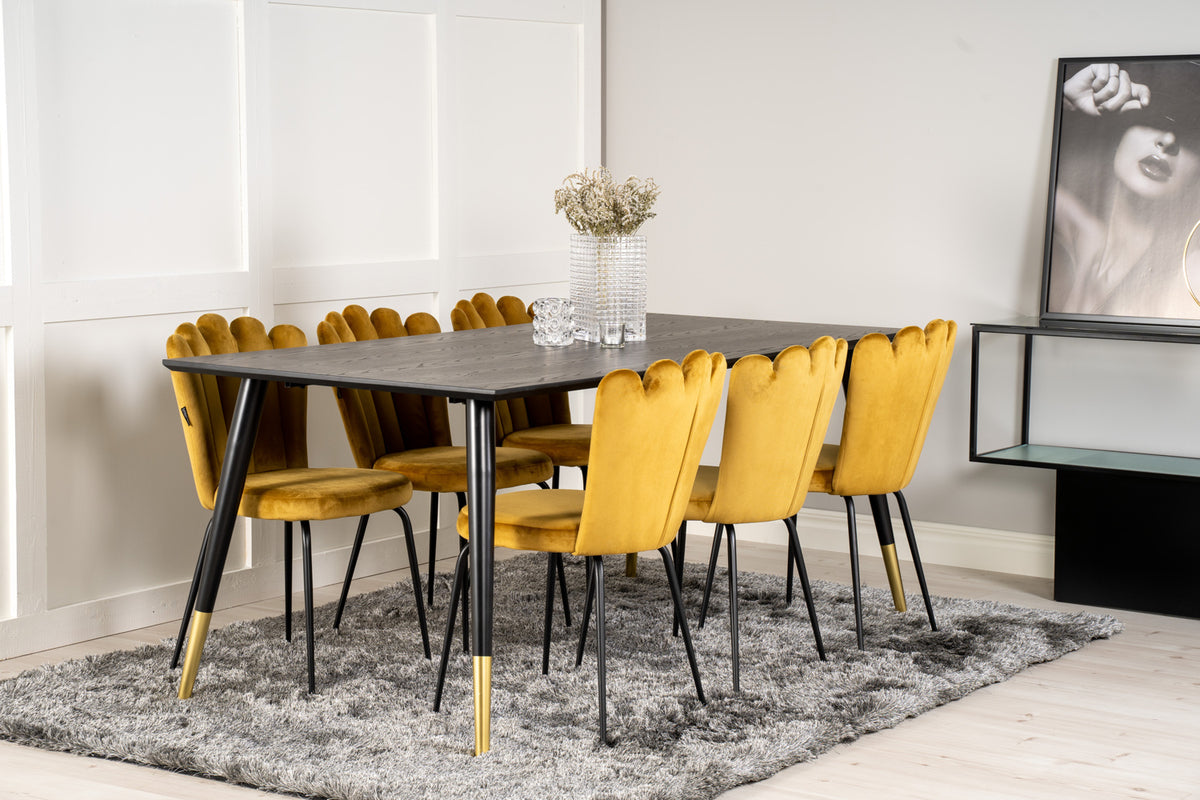 Dining Chair 2-pack Yellow + Rectangular Dining Table 180 x 75 x 90 Black