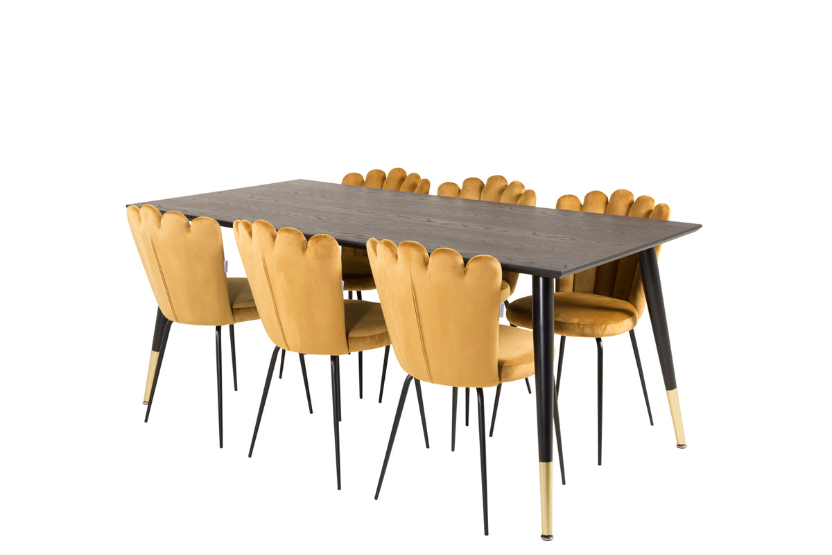 Dining Chair 2-pack Yellow + Rectangular Dining Table 180 x 75 x 90 Black