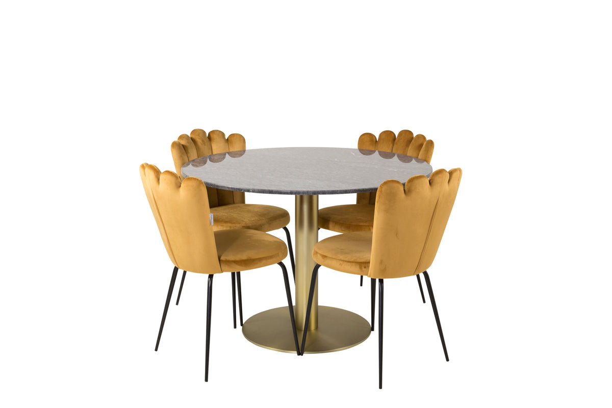 Dining Chair 2-pack Yellow + Round Dining Table ø106 Dark Grey