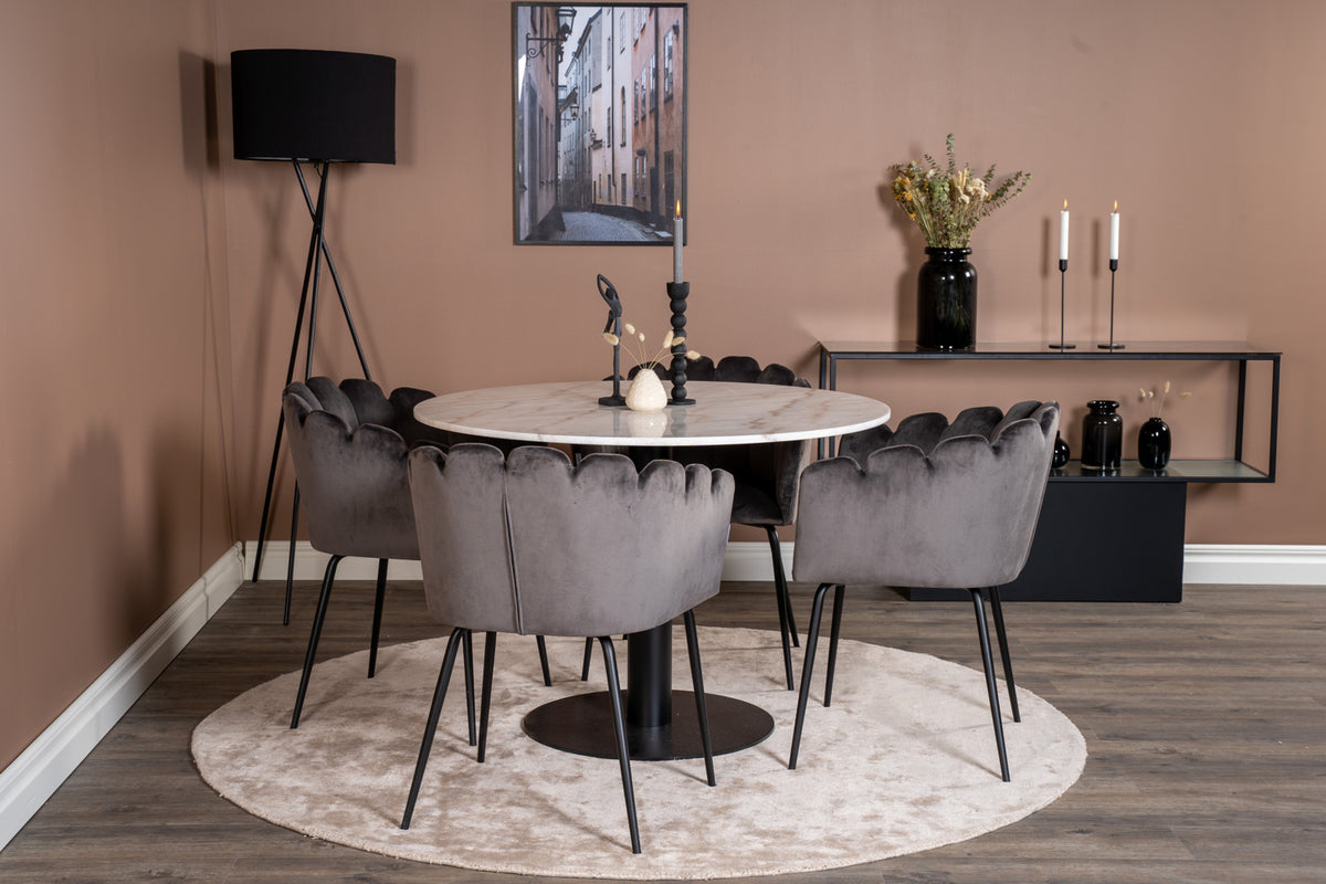 Dining Chair Grey + Round Dining Table ø106 White