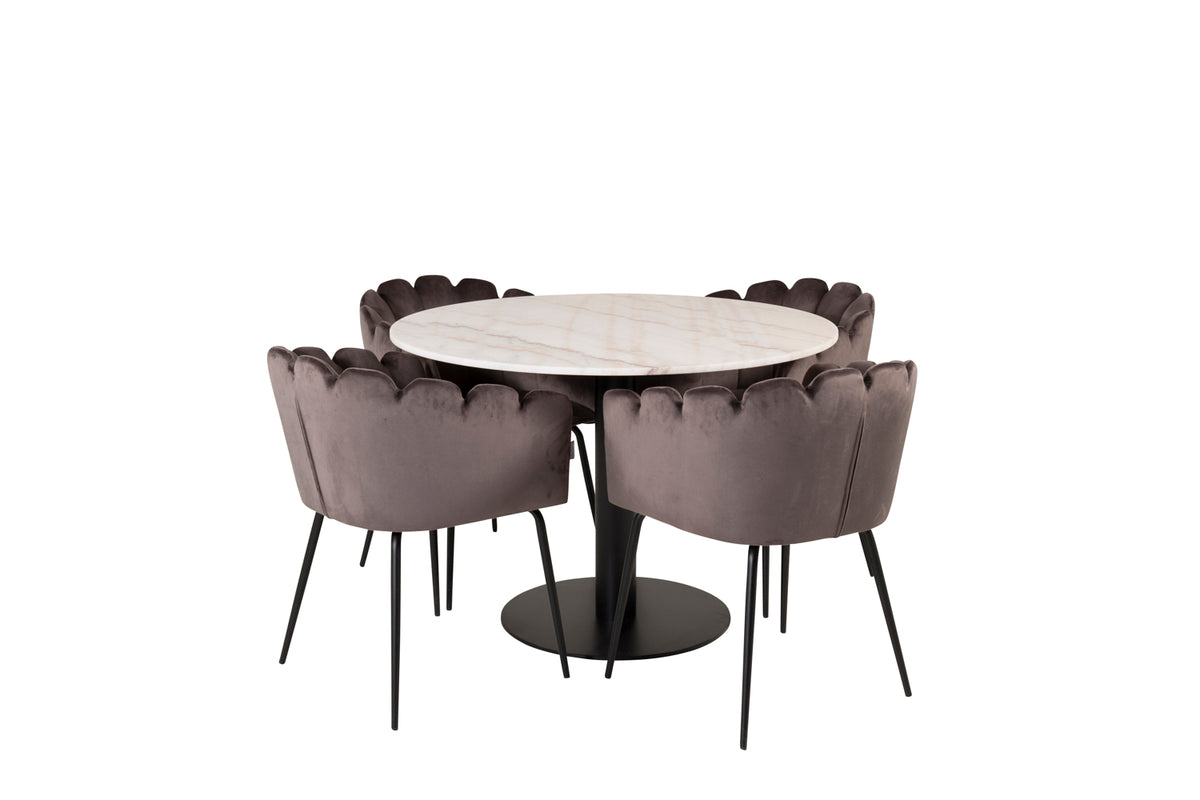 Dining Chair Grey + Round Dining Table ø106 White