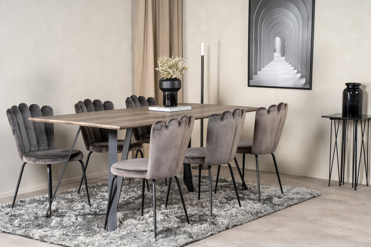 Dining Chair 2-pack Grey + Rectangular Dining Table 180 x 75 x 90 Nature