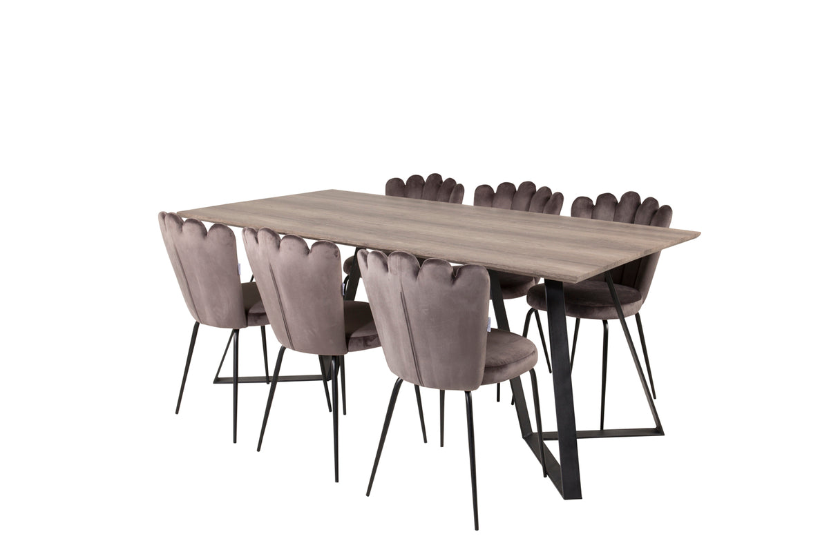 Dining Chair 2-pack Grey + Rectangular Dining Table 180 x 75 x 90 Nature