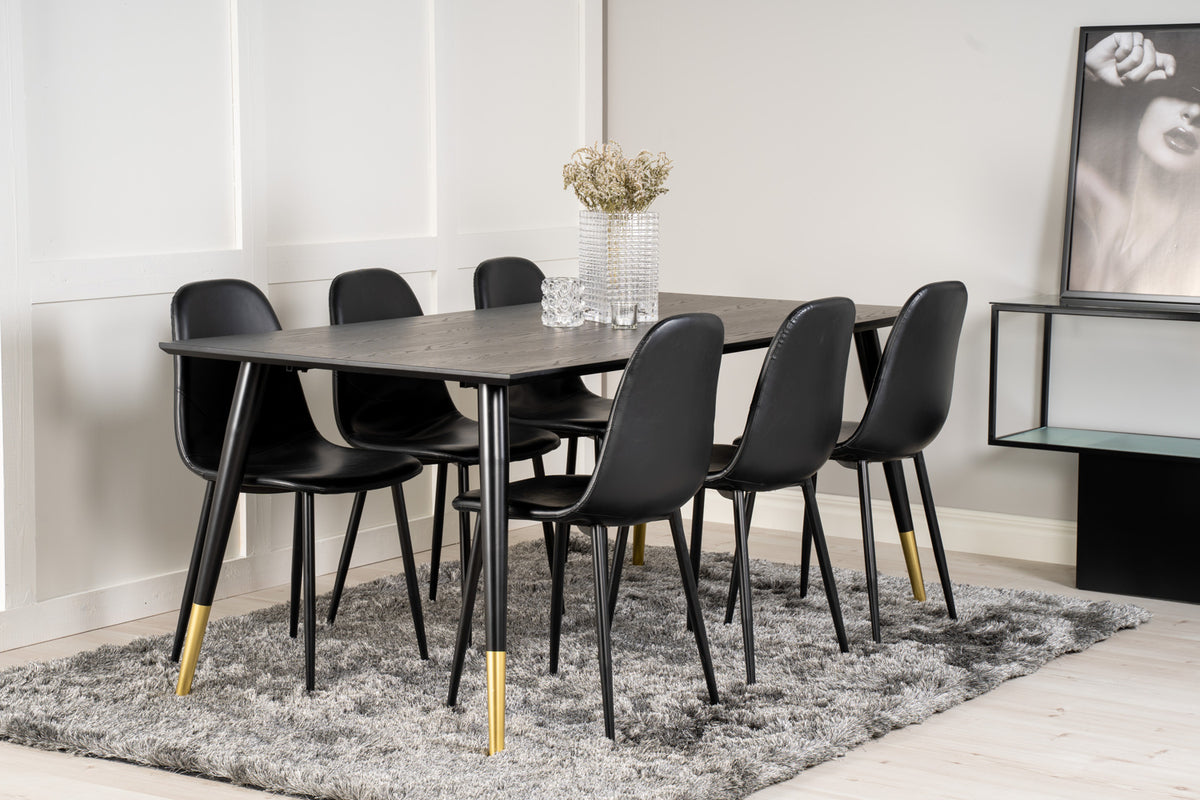Rectangular Dining Table 180 x 75 x 90 Black + Dining Chair 2-pack Black
