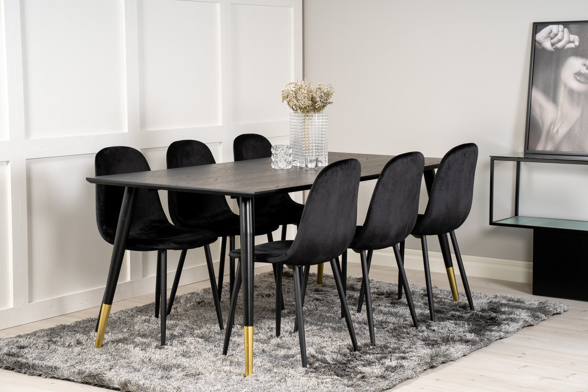 Rectangular Dining Table 180 x 75 x 90 Black + Dining Chair 2-pack Black
