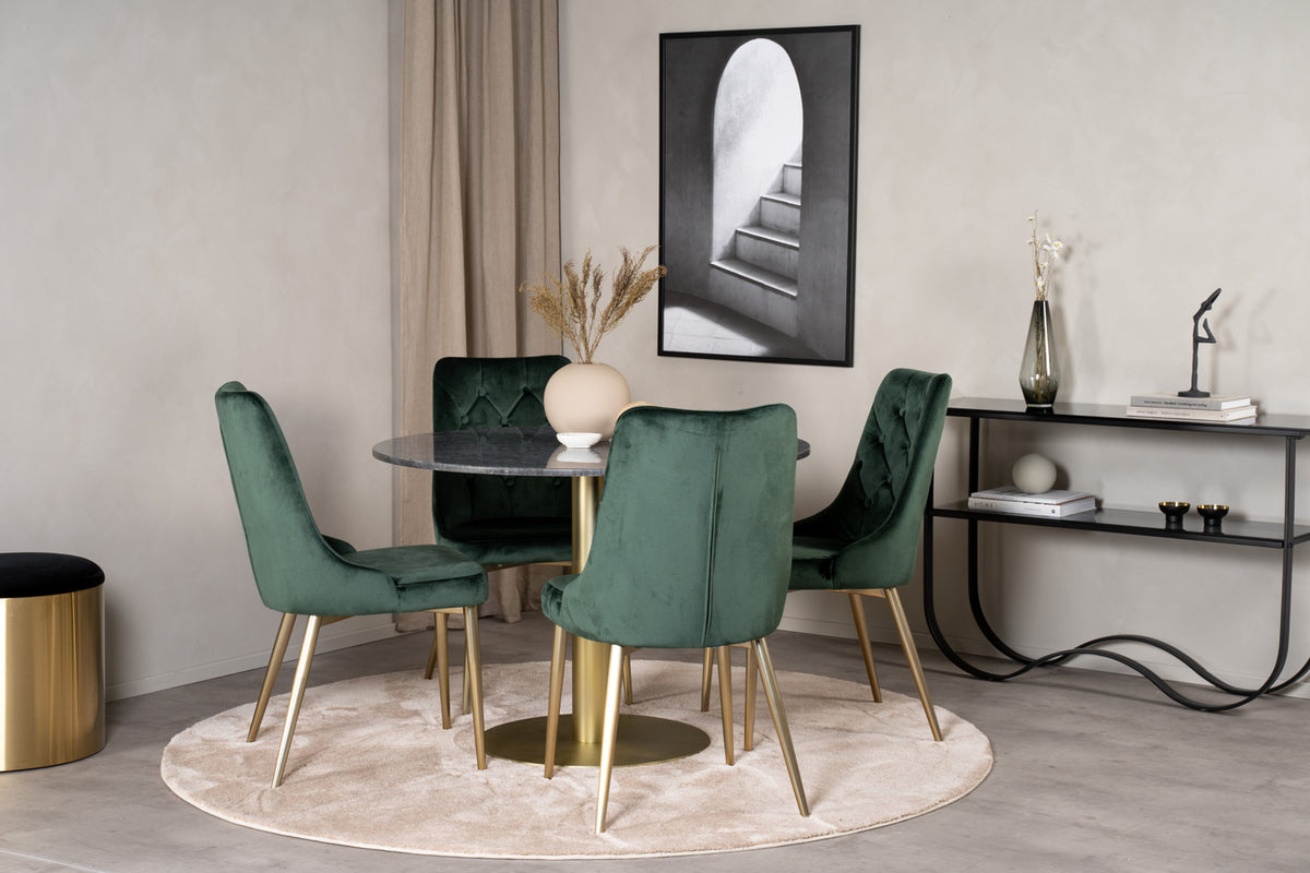 Round Dining Table ø106 Dark Grey + Dining Chair 2-pack Green