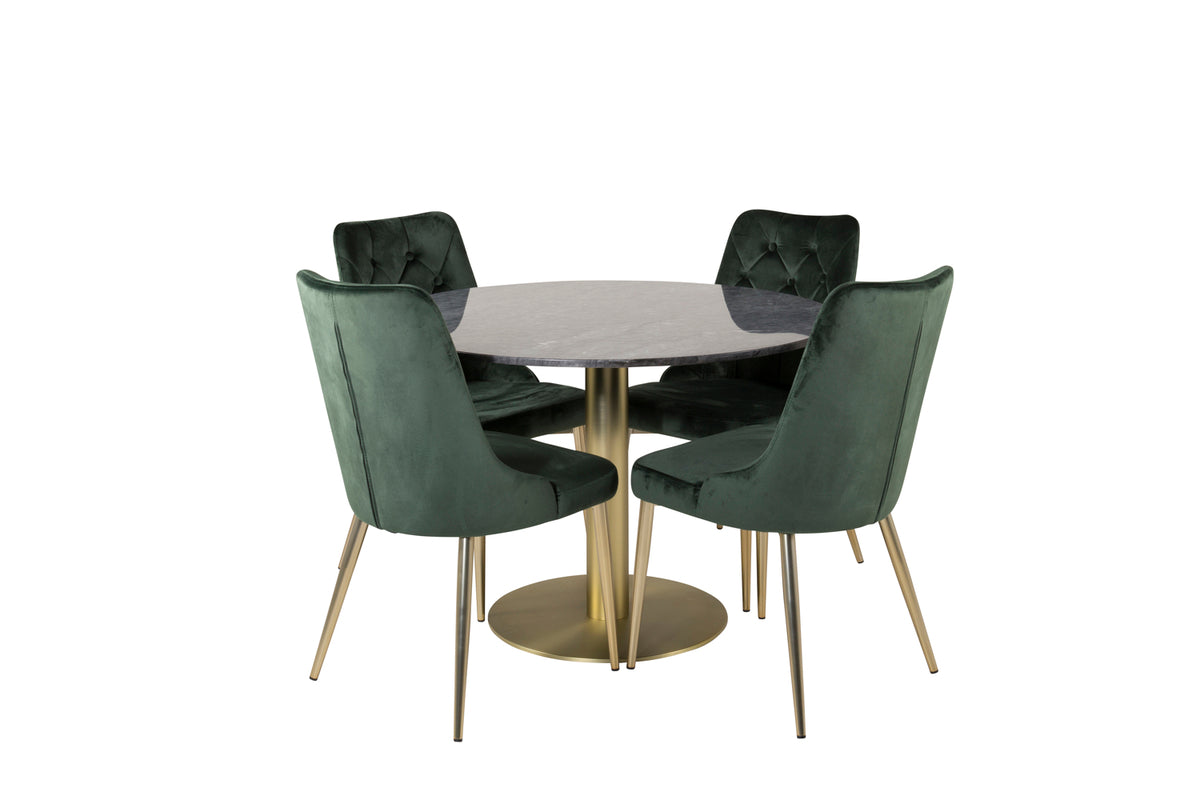 Round Dining Table ø106 Dark Grey + Dining Chair 2-pack Green