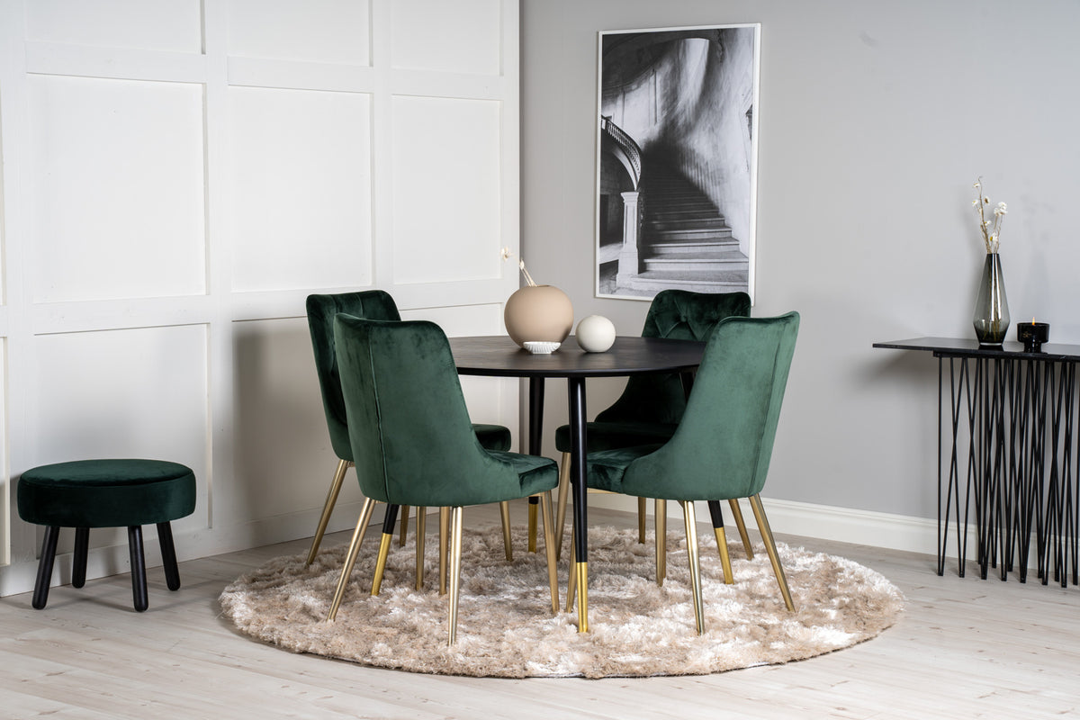 Round Dining Table ø115 Black + Dining Chair 2-pack Green