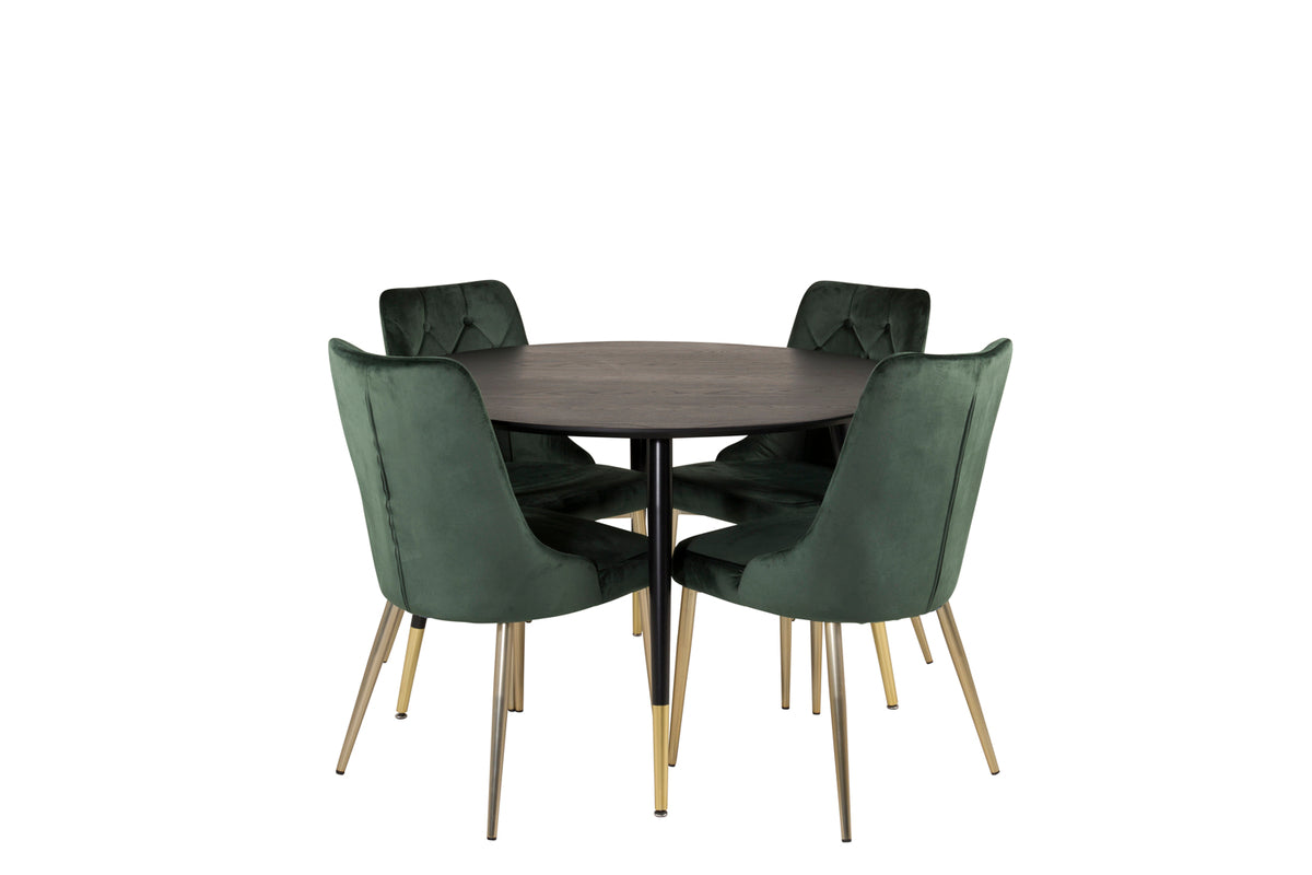 Round Dining Table ø115 Black + Dining Chair 2-pack Green