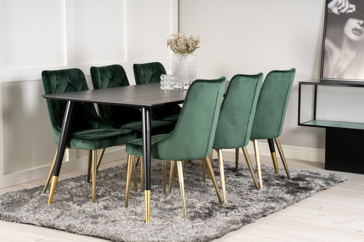 Rectangular Dining Table 180 x 75 x 90 Black + Dining Chair 2-pack Green