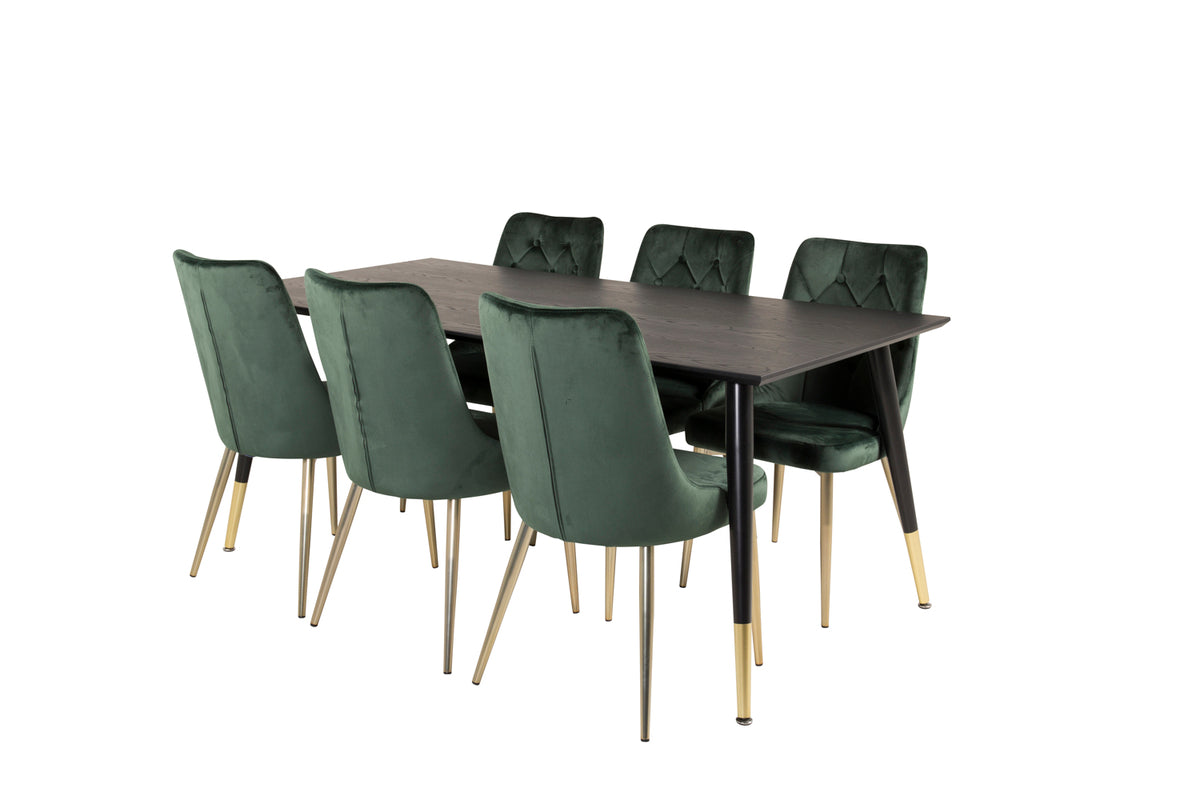 Rectangular Dining Table 180 x 75 x 90 Black + Dining Chair 2-pack Green