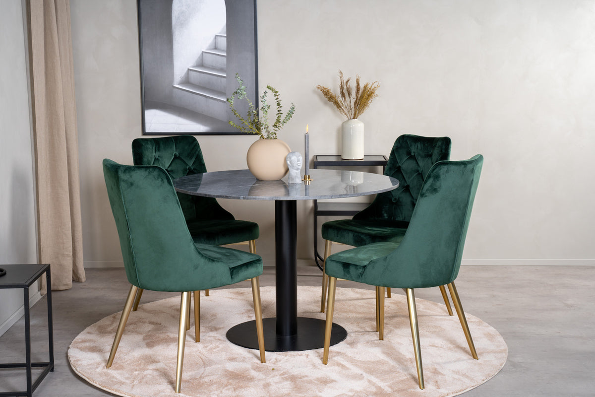 Round Dining Table ø106 Dark Grey + Dining Chair 2-pack Green