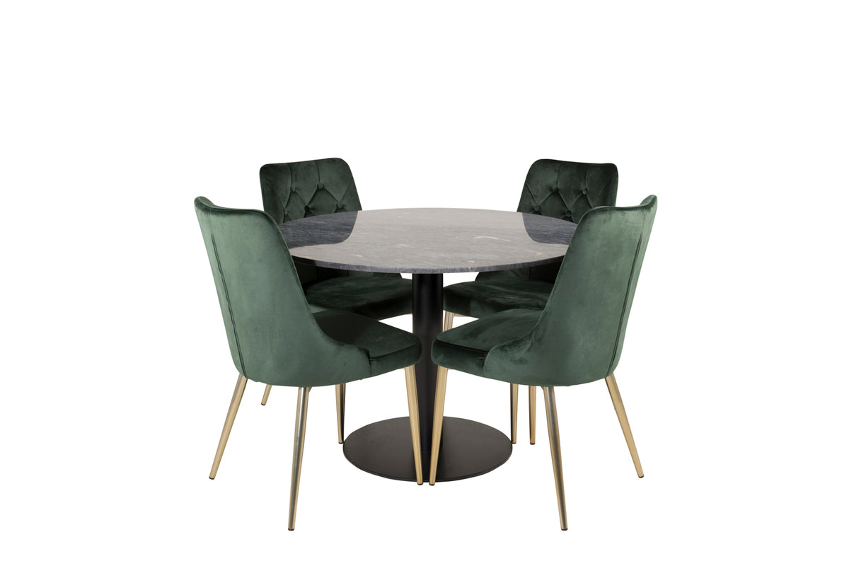 Round Dining Table ø106 Dark Grey + Dining Chair 2-pack Green