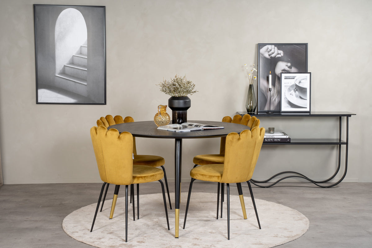 Dining Chair 2-pack Yellow + Round Dining Table ø115 Black