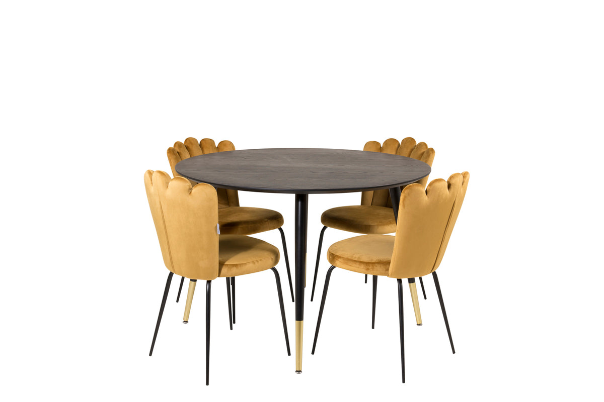 Dining Chair 2-pack Yellow + Round Dining Table ø115 Black