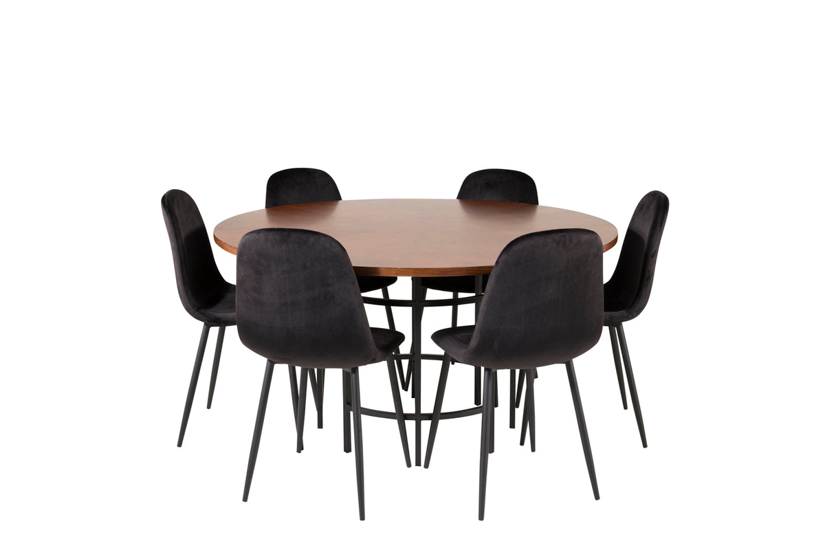 Round Dining Table ø140 Brown + Dining Chair 2-pack Black