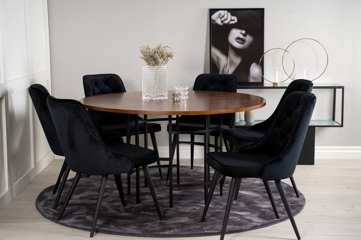 Round Dining Table ø140 Brown + Dining Chair 2-pack Black