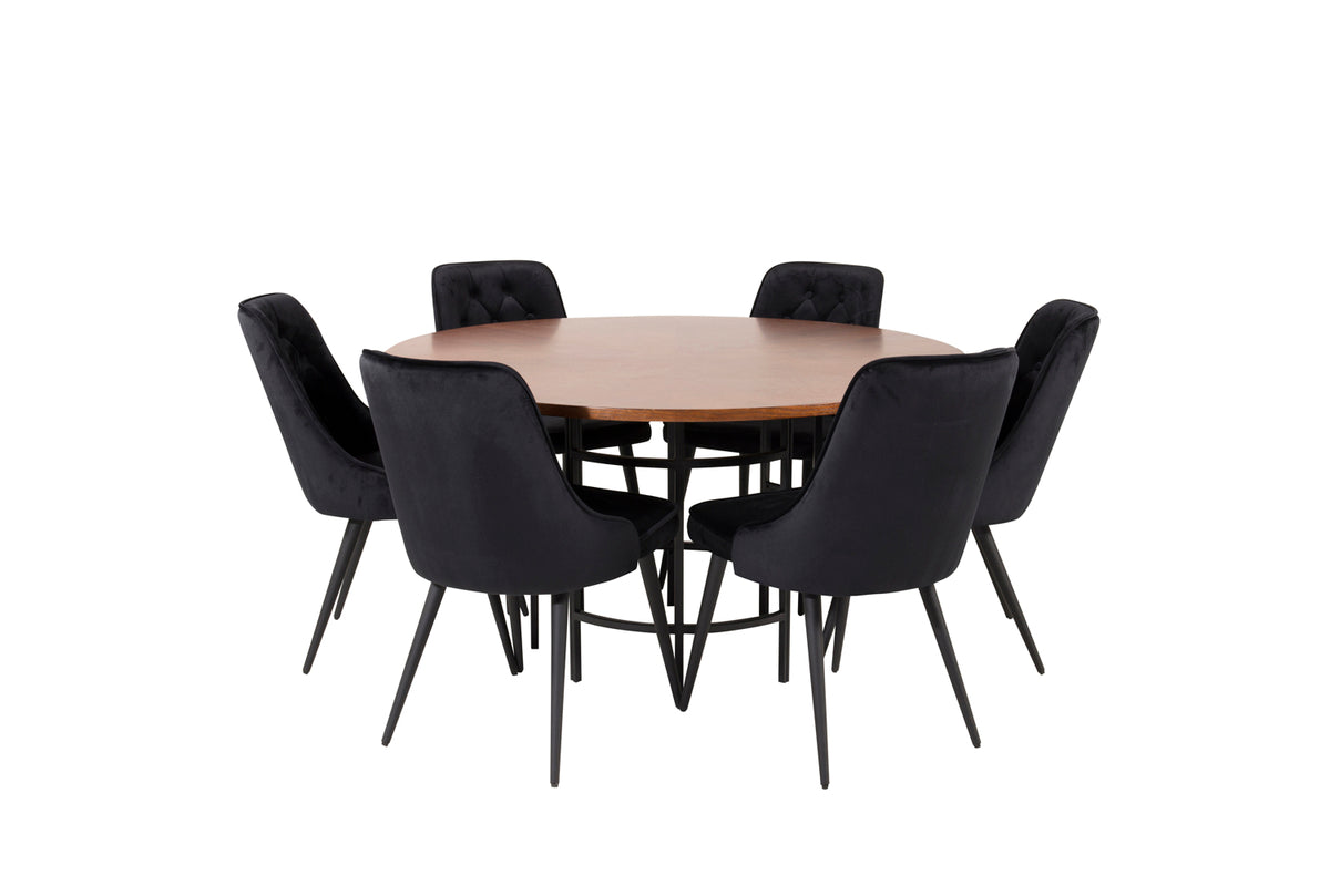 Round Dining Table ø140 Brown + Dining Chair 2-pack Black