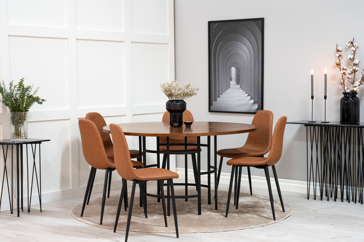 Round Dining Table ø140 Brown + Dining Chair 2-pack Brown