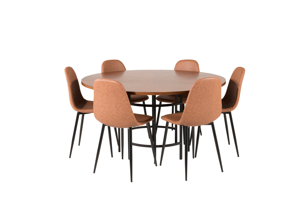 Round Dining Table ø140 Brown + Dining Chair 2-pack Brown