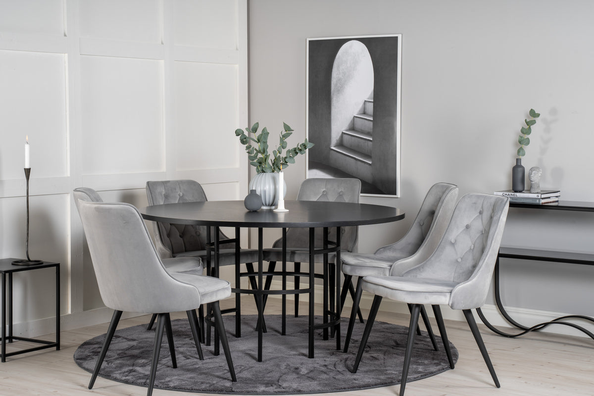 Round Dining Table ø140 Black + Dining Chair 2-pack Light Grey