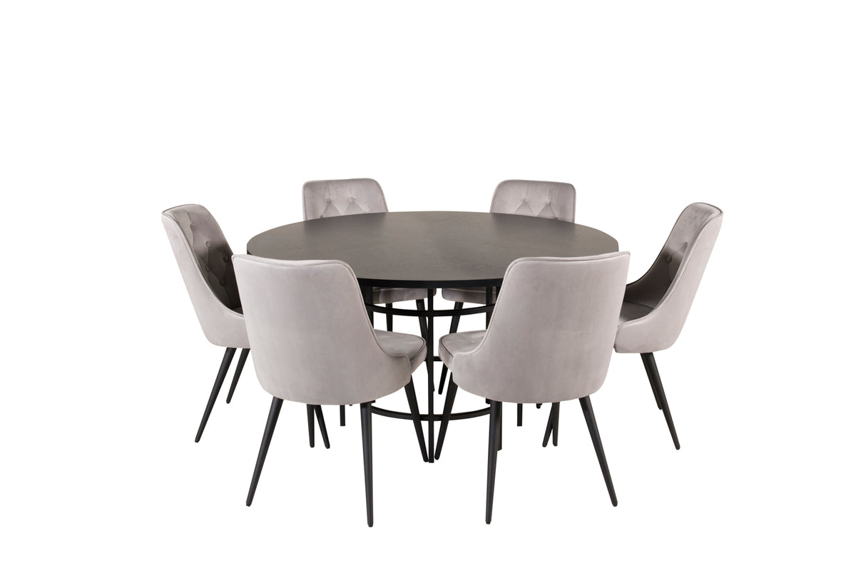 Round Dining Table ø140 Black + Dining Chair 2-pack Light Grey