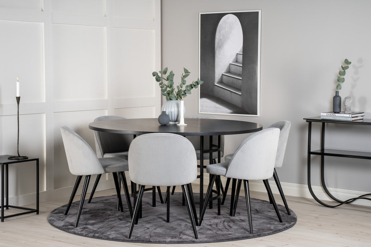 Round Dining Table ø140 Black + Dining Chair 2-pack Light Grey