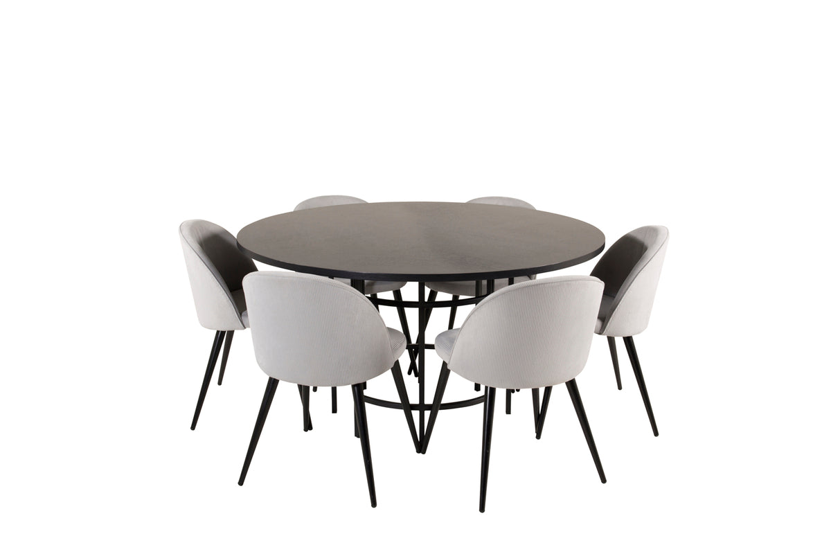 Round Dining Table ø140 Black + Dining Chair 2-pack Light Grey