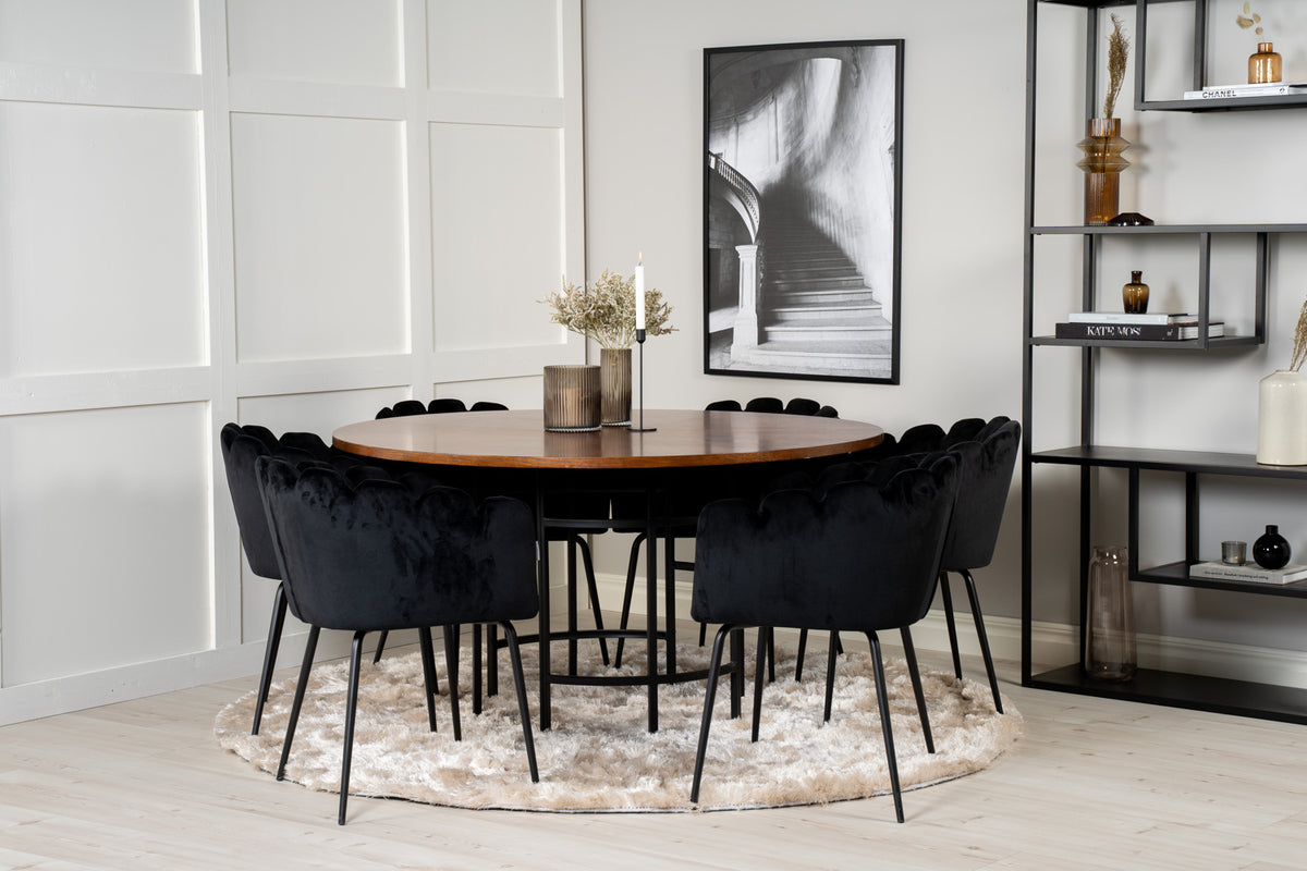 Dining Chair Black + Round Dining Table ø140 Brown