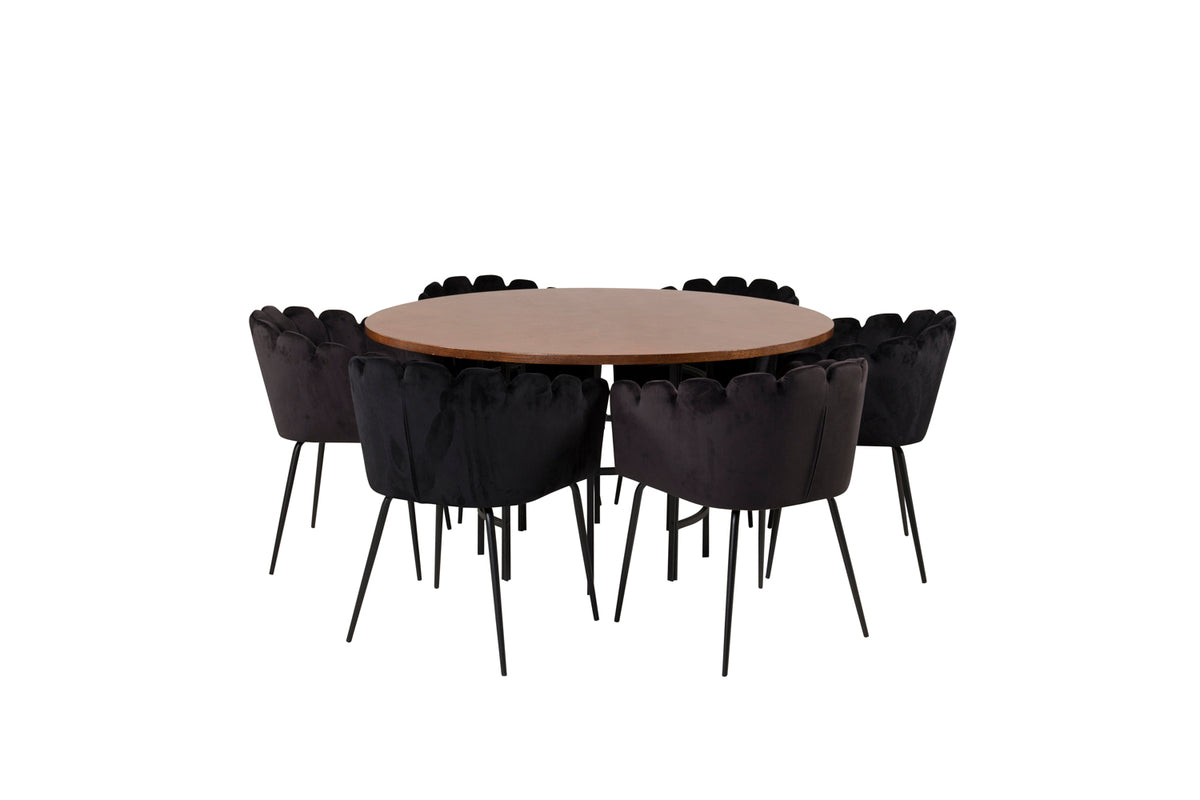 Dining Chair Black + Round Dining Table ø140 Brown