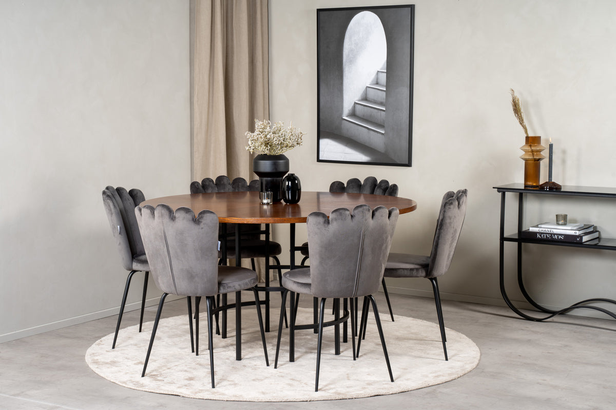 Dining Chair 2-pack Grey + Round Dining Table ø140 Brown