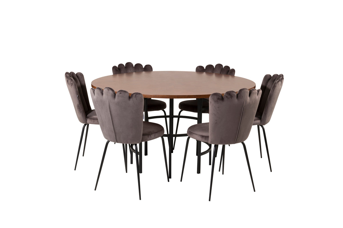 Dining Chair 2-pack Grey + Round Dining Table ø140 Brown