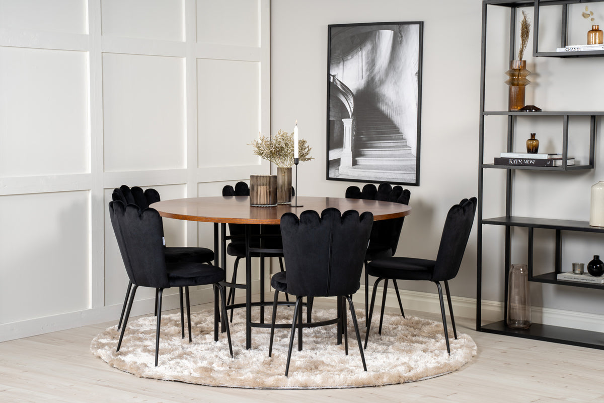Dining Chair 2-pack Black + Round Dining Table ø140 Brown