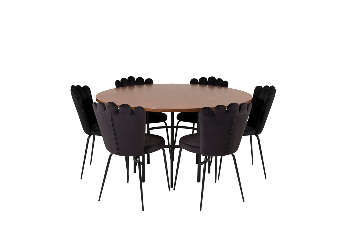 Dining Chair 2-pack Black + Round Dining Table ø140 Brown