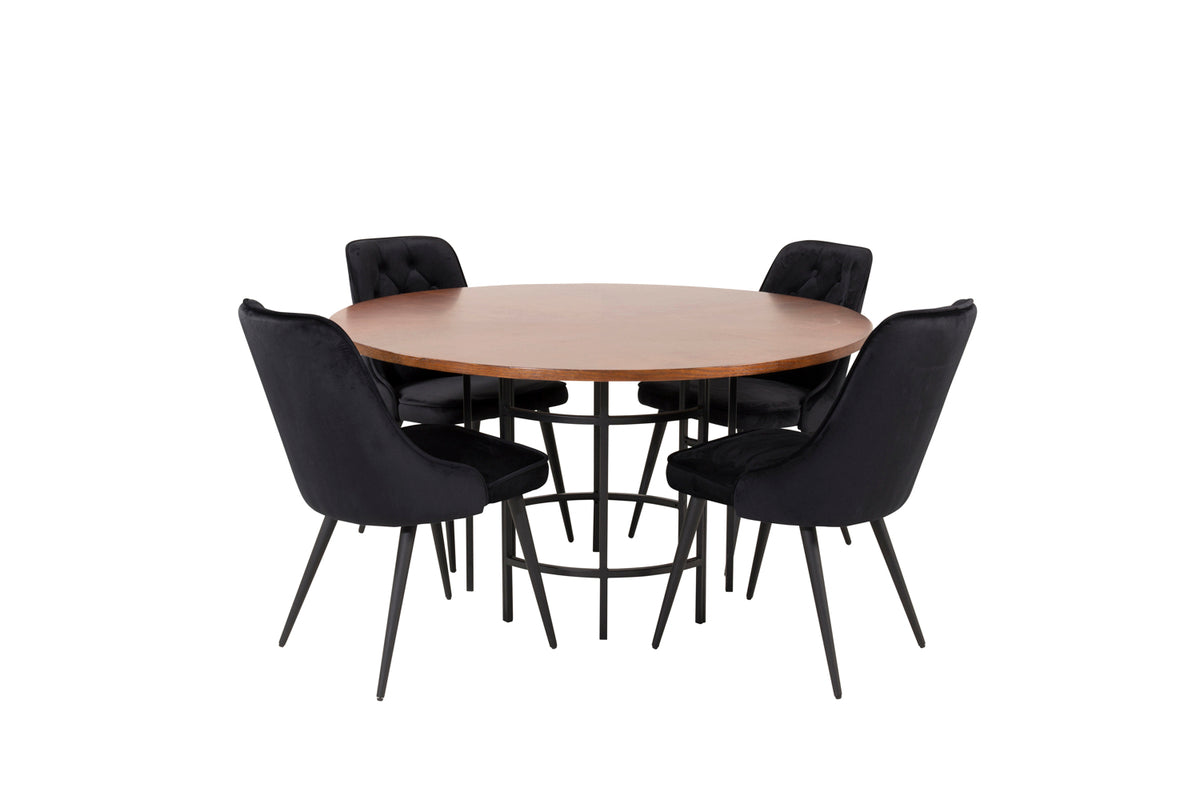 Round Dining Table ø140 Brown + Dining Chair 2-pack Black