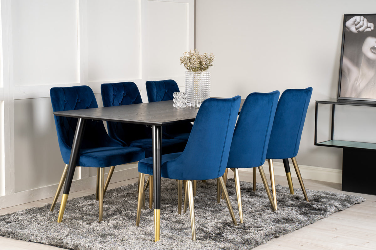 Rectangular Dining Table 180 x 75 x 90 Black + Dining Chair 2-pack Blue