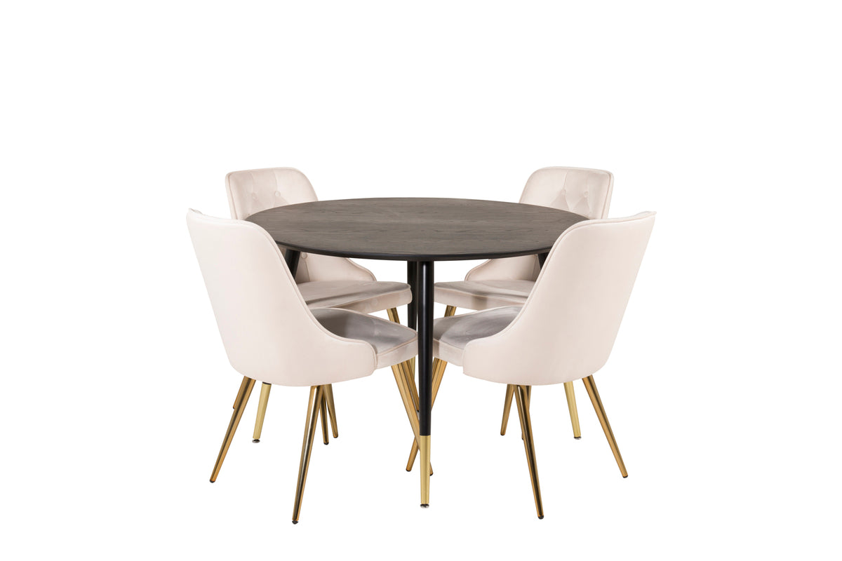 Round Dining Table ø115 Black + Dining Chair 2-pack Beige