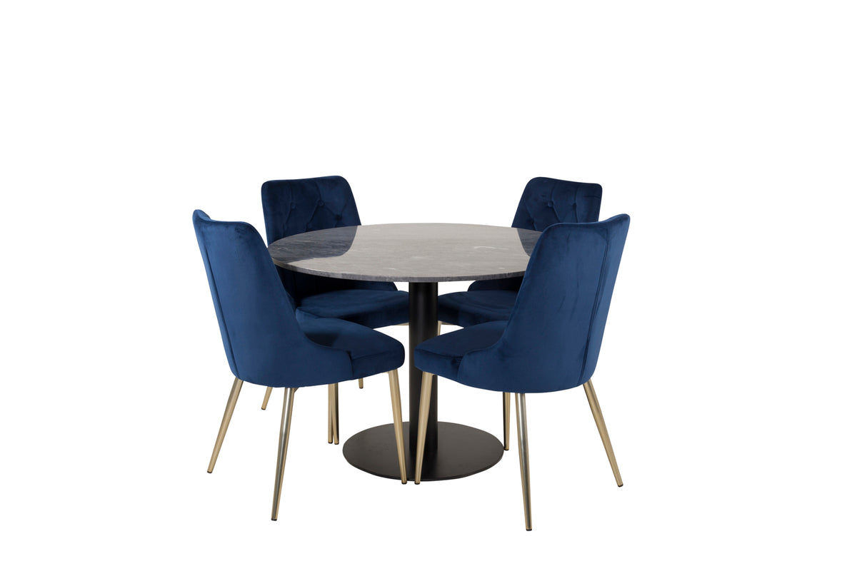 Round Dining Table ø106 Dark Grey + Dining Chair 2-pack Blue