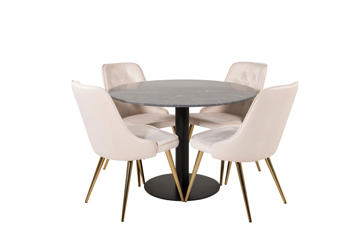 Round Dining Table ø106 Dark Grey + Dining Chair 2-pack Beige