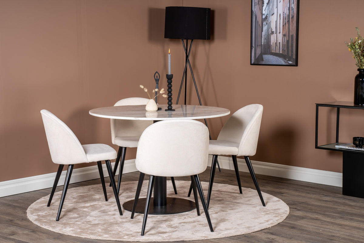 Round Dining Table ø106 White + Dining Chair 2-pack Cream