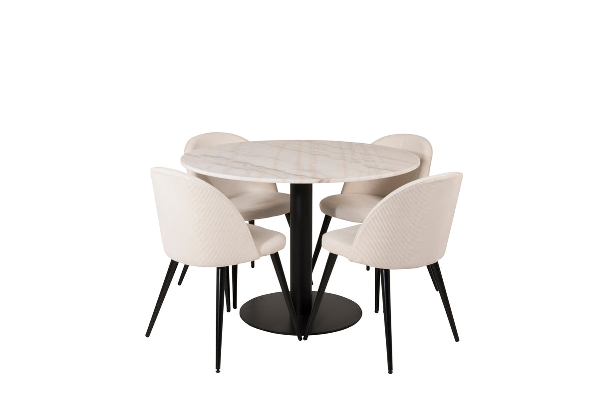 Round Dining Table ø106 White + Dining Chair 2-pack Cream