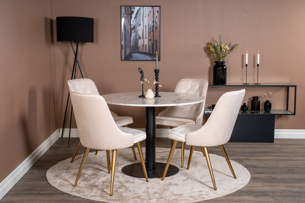Round Dining Table ø106 White + Dining Chair 2-pack Beige
